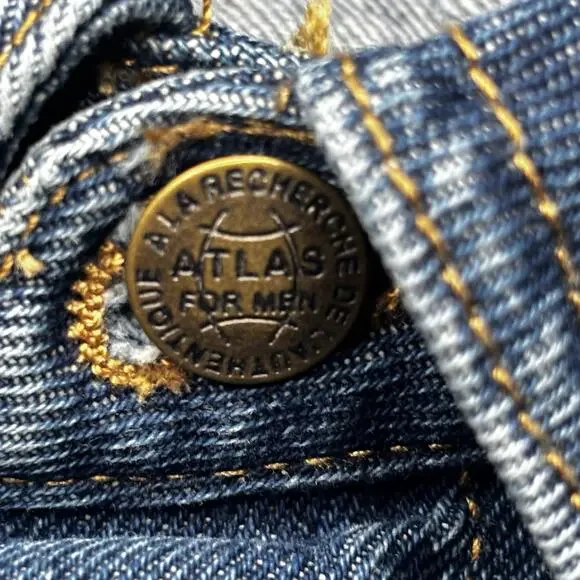 Atlas For Men Dark Blue Wash Denim Jacket Outdoors Patches Embroidered Size 4XL - Picture 4 of 14